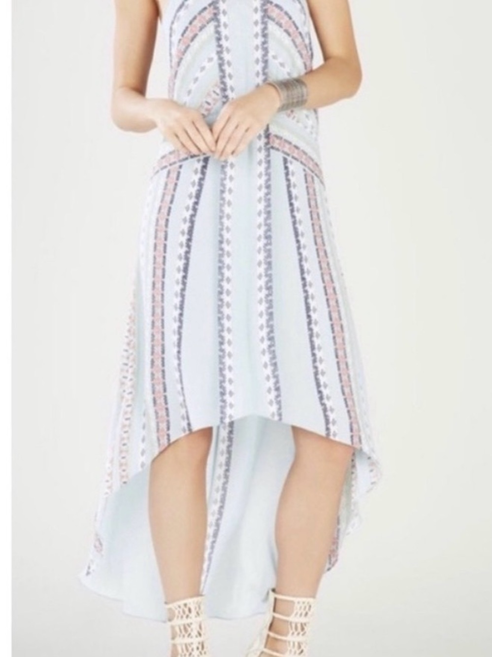 BCBGMaxAzria Pale green silk  Striped High-Low Dress
